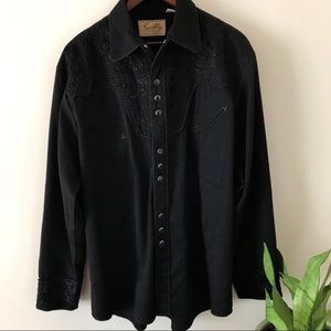 Scully Western black embroidered button down top